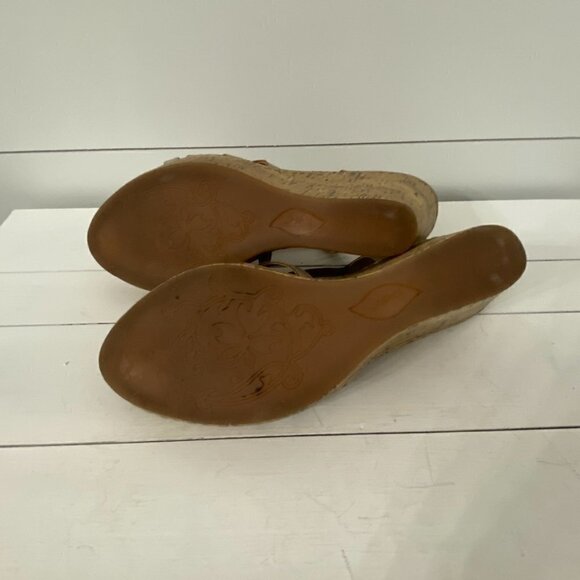 Boc Born Concepts Champagne Metallic Leather Flower Cork Wedge Sandals, Size 11 - Picture 13 of 14